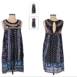 Entro Dress Peasant Boho S Blue Lattice Back